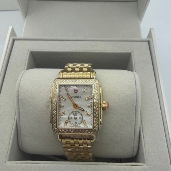Michele Deco Mid 18K Gold-Plated Diamond Watch